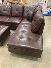 Load image into Gallery viewer, 3 PC Sectional Sofa Set, (Brown) Faux Leather Right -Facing Chaise and storage ottoman
