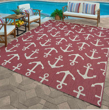 Load image into Gallery viewer, Paseo Maritime Anchors Red/Grain 5 ft. x 7 ft. Indoor/Outdoor Area Rug-Red #6NT
