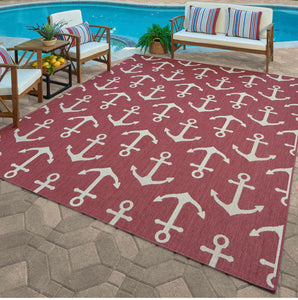 Paseo Maritime Anchors Red/Grain 5 ft. x 7 ft. Indoor/Outdoor Area Rug-Red #6NT