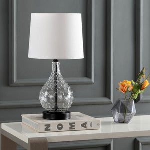 Targari 19 in. Black/Clear Texture Table Lamp with Off-White Shade - #128CE