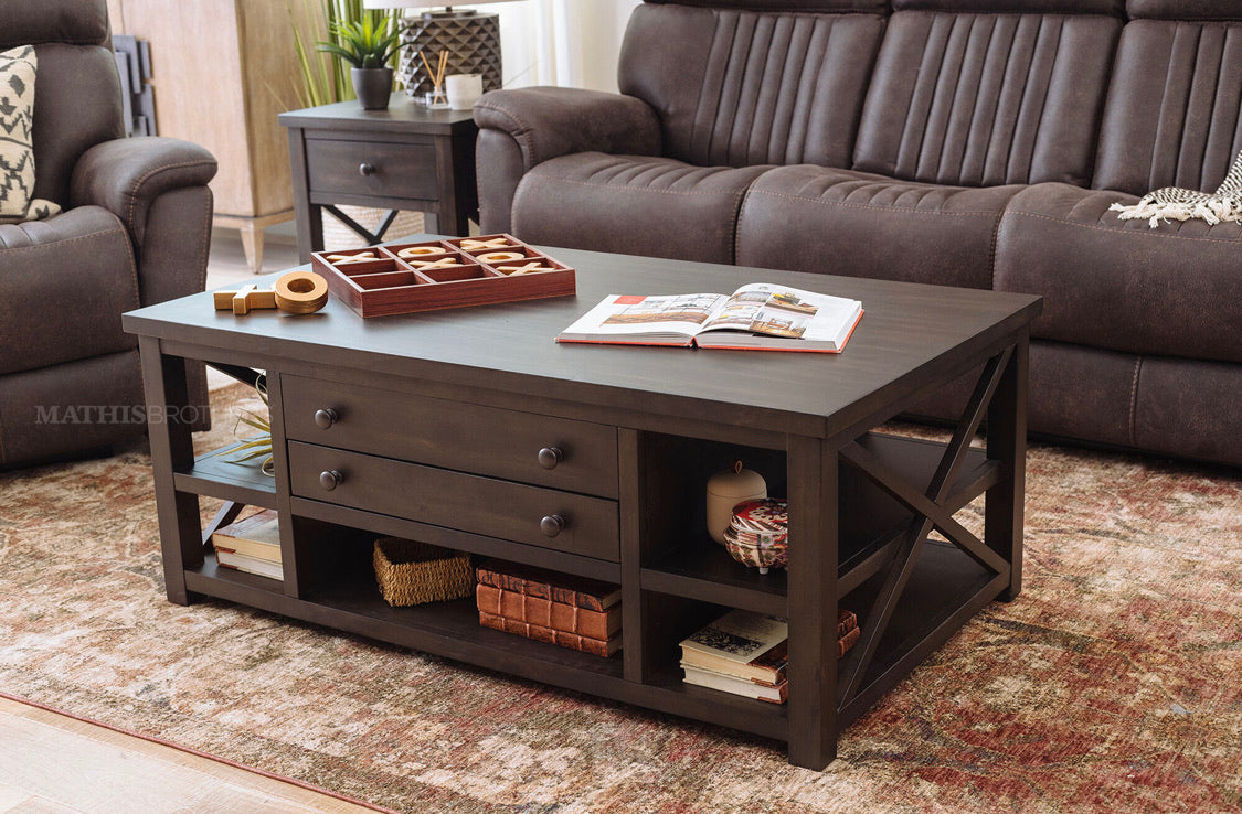 Traditional Lift Top Cocktail Table in Weathered Brown