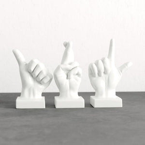 3 Piece Foulks Fiberstone Sign Language Hand Décor Set White(615)
