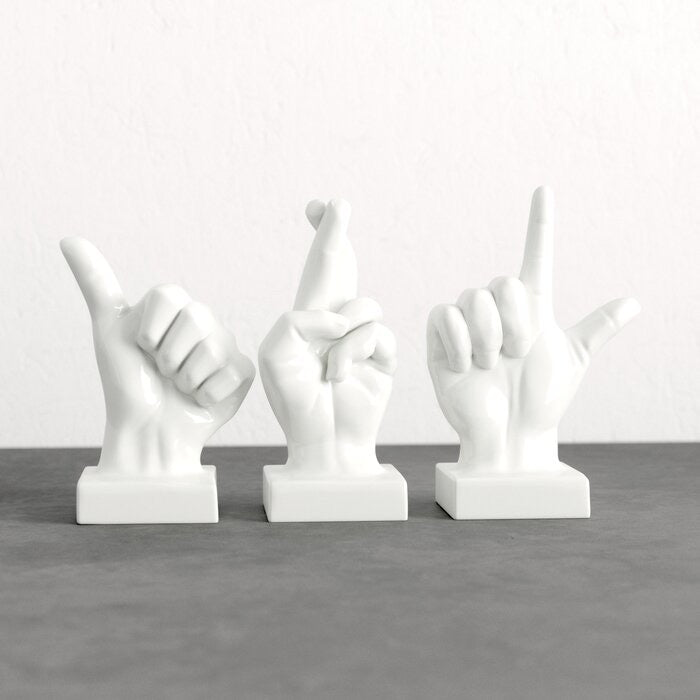 3 Piece Foulks Fiberstone Sign Language Hand Décor Set White(615)