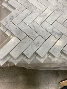 1" x 3" Marble Herringbone Mosaic Wall & Floor Tiles Carrara White(2771RR-10 boxes)