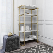 Load image into Gallery viewer, Camila 5 Shelf Bookcase White/Gold AS IS(1182)
