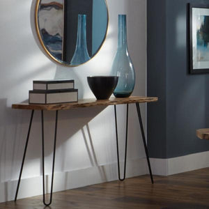 Hairpin Live Edge Brown and Black Natural Wood with Metal 48 in. Media Console Table(1223)