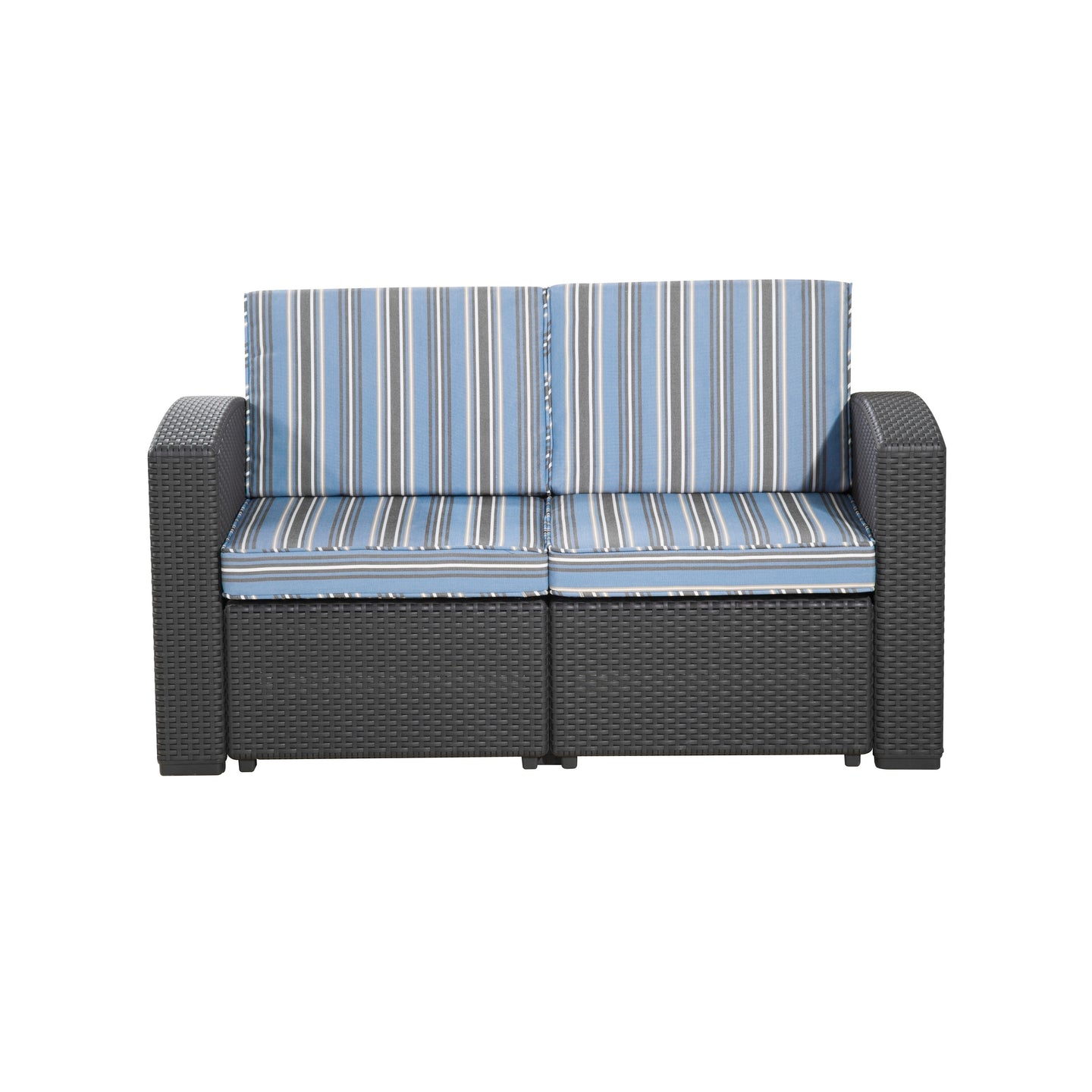 Relax A Lounger Resin Wicker Casual Loveseat Teal Stripe AS IS(1941RR)