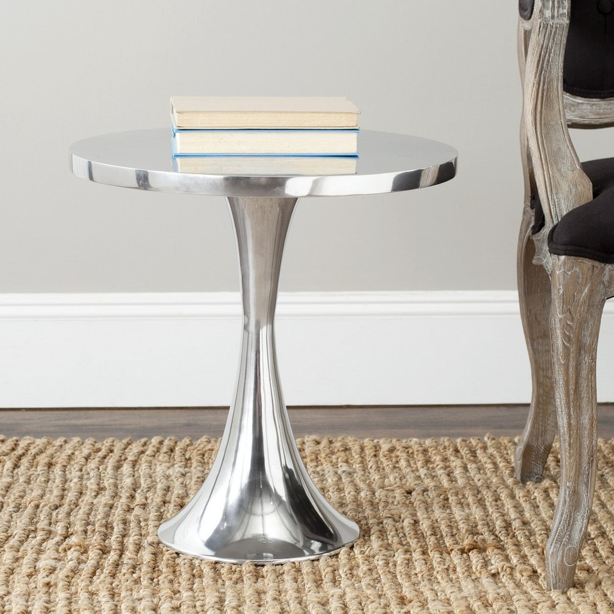 Galium Side Table Aluminum Round Top Silver Metal 3055RR