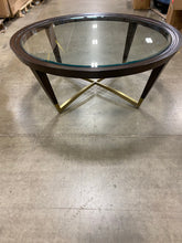 Load image into Gallery viewer, Round Wooden Cocktail Table with Glass Top Brown/Gold
