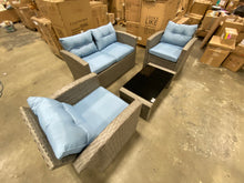 Load image into Gallery viewer, Rawtenstall 4 Piece Rattan Sofa Seating Group with Cushions Gray/Light Blue

