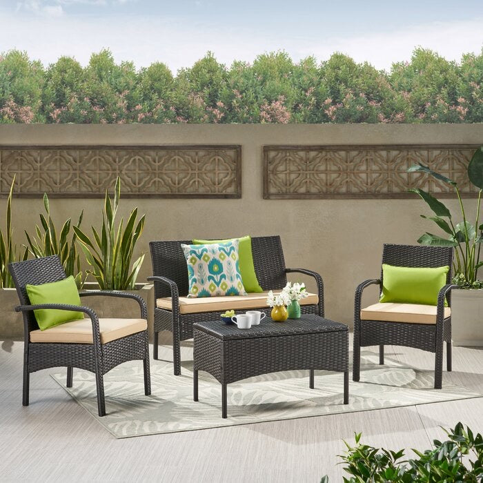 4 Piece Rattan Sofa Seating Group with Cushions #387HW