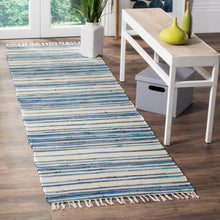 Load image into Gallery viewer, Rag Rug Ivory/Blue 2 ft. 3 in. x 10 ft.  Runner Rug 4638RR
