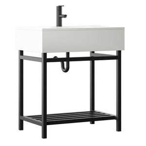 30 in. W x 20 in. D Vanity in Black with Stone Vanity Top and White Basin 1752AH