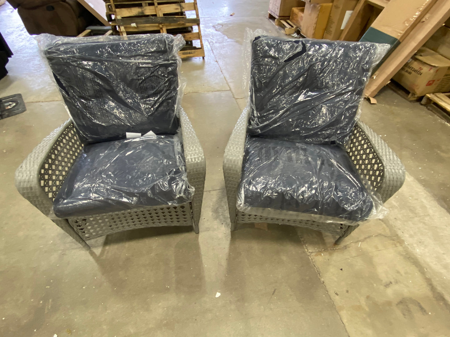 Outdoor Wicker Patio Chair Set with Cushions Grey/Navy