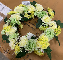 Load image into Gallery viewer, 24 in. Green and Cream Rose Wreath
