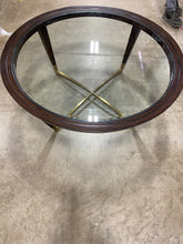 Load image into Gallery viewer, Round Wooden Cocktail Table with Glass Top Brown/Gold
