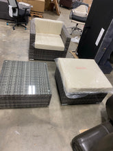 Load image into Gallery viewer, Tw Outdoor Wicker Chair with Ottoman and Glass Table Gray
