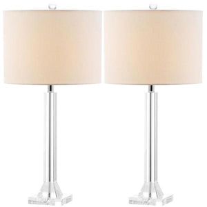 Tyrone 27 in. Clear Crystal Column Table Lamp with White Shade (Set of 2) - #129CE
