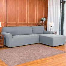 Load image into Gallery viewer, 2 Piece Textured Grid Soft Stretch L-Shaped Right Chaise Individual Box Cushion Sofa Slipcover    in Light Gray 152 DC
