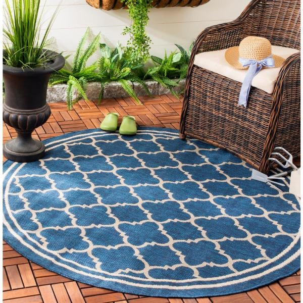 Courtyard Navy/Beige 8 ft. x 8 ft. Indoor/Outdoor Round Area Rug(1738RR)