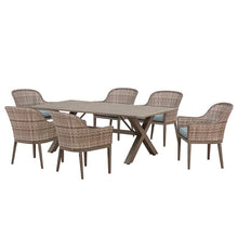 Load image into Gallery viewer, Peiffer 7 Piece Dining Set with Cushions Tan/Light Blue(620)
