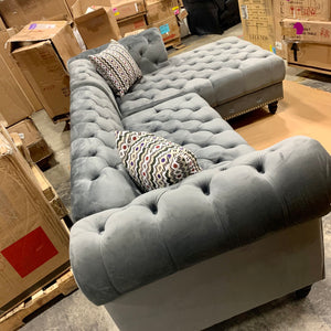 Lora 97" Wide Gray Velvet Right Hand Facing Sofa & Chaise