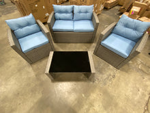 Load image into Gallery viewer, Rawtenstall 4 Piece Rattan Sofa Seating Group with Cushions Gray/Light Blue
