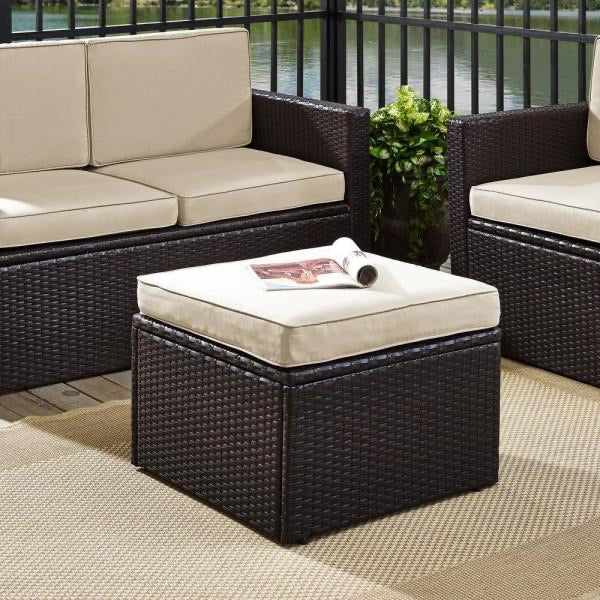 alm Harbor Wicker Outdoor Patio Ottoman Brown AS IS(1049)