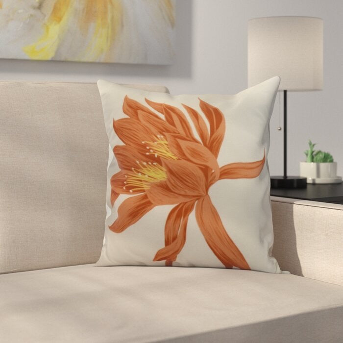 Meekins Floral Print Throw Pillow Orange (Set of 2) #231HW
