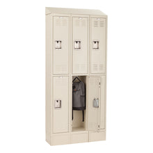 Load image into Gallery viewer, Deluxe Three-Wide Double-Tier School Lockers w/ Slope Top &amp; Kickplate - Assembled (12&quot; W x 15&quot; D x 36&quot; H Openings) - 673CE
