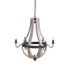 Load image into Gallery viewer, Rustic Wood &amp; Metal 6 Light Chandelier Whitewash(842)
