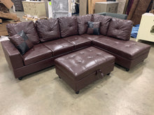 Load image into Gallery viewer, 3 PC Sectional Sofa Set, (Brown) Faux Leather Right -Facing Chaise and storage ottoman
