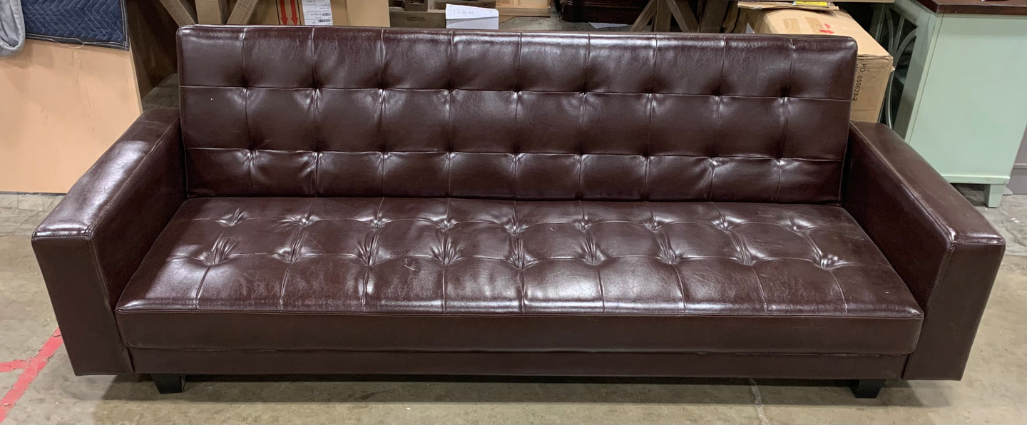 Faux Leather Convertible Sleeper Sofa Dark Brown *AS IS* 961CDR