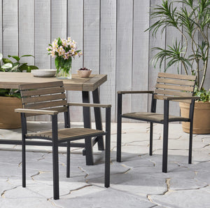 Alberta Outdoor Wood and Iron Dining Chairs Set of 2 Gray/Black(772