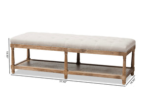 Celeste French Country Weathered Oak-Linen Upholstered Ottoman-Beige #3111