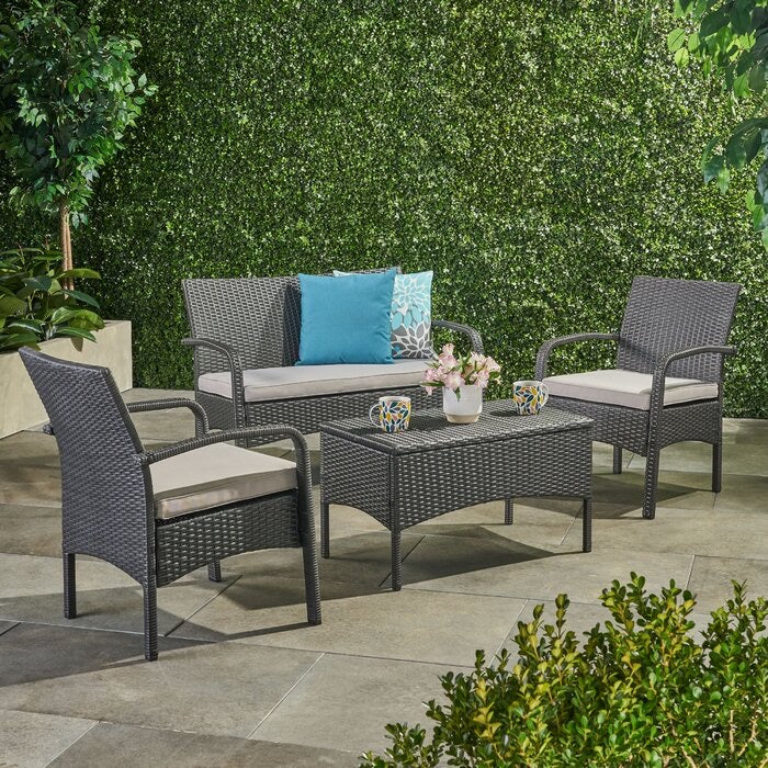 Lauer 4 Piece Rattan Sofa Seating Group with Cushions Gray/Silver(1124)