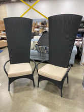 Load image into Gallery viewer, Black Resin Wicker Outdoor Patio King Chairs With Beige Cushions Set of 2
