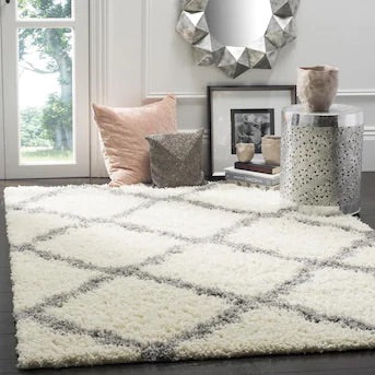 Dallas Shag 11 x 15 Ivory/Gray Indoor Trellis Moroccan Area Rug  254CDR
