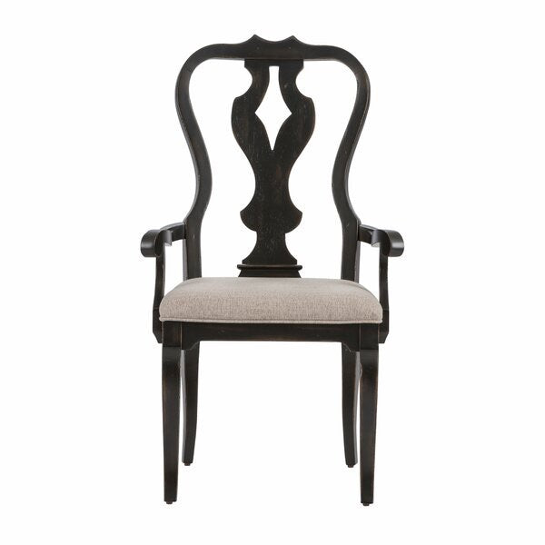 Set of 2 Darya Linen Queen Anne Back Arm Chair in Black #4468