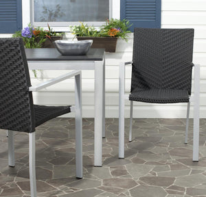 Cordova Set of 2 Black Wicker Stackable Metal Stationary Dining Chairs(663)