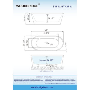 Woodbridge  67" x 32" Freestanding Soaking Bathtub Black/White AS IS(795)