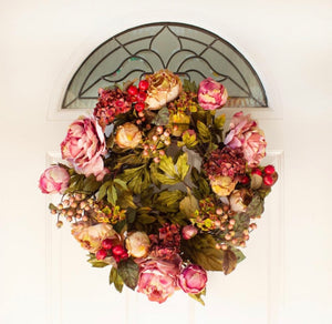 24.0 in. H Red Peony  Hydrangea Wreath 4398RR