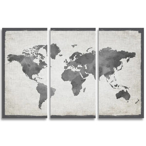 3 piece Mapamundi Grey - Graphic Art on Canvas 1624AH