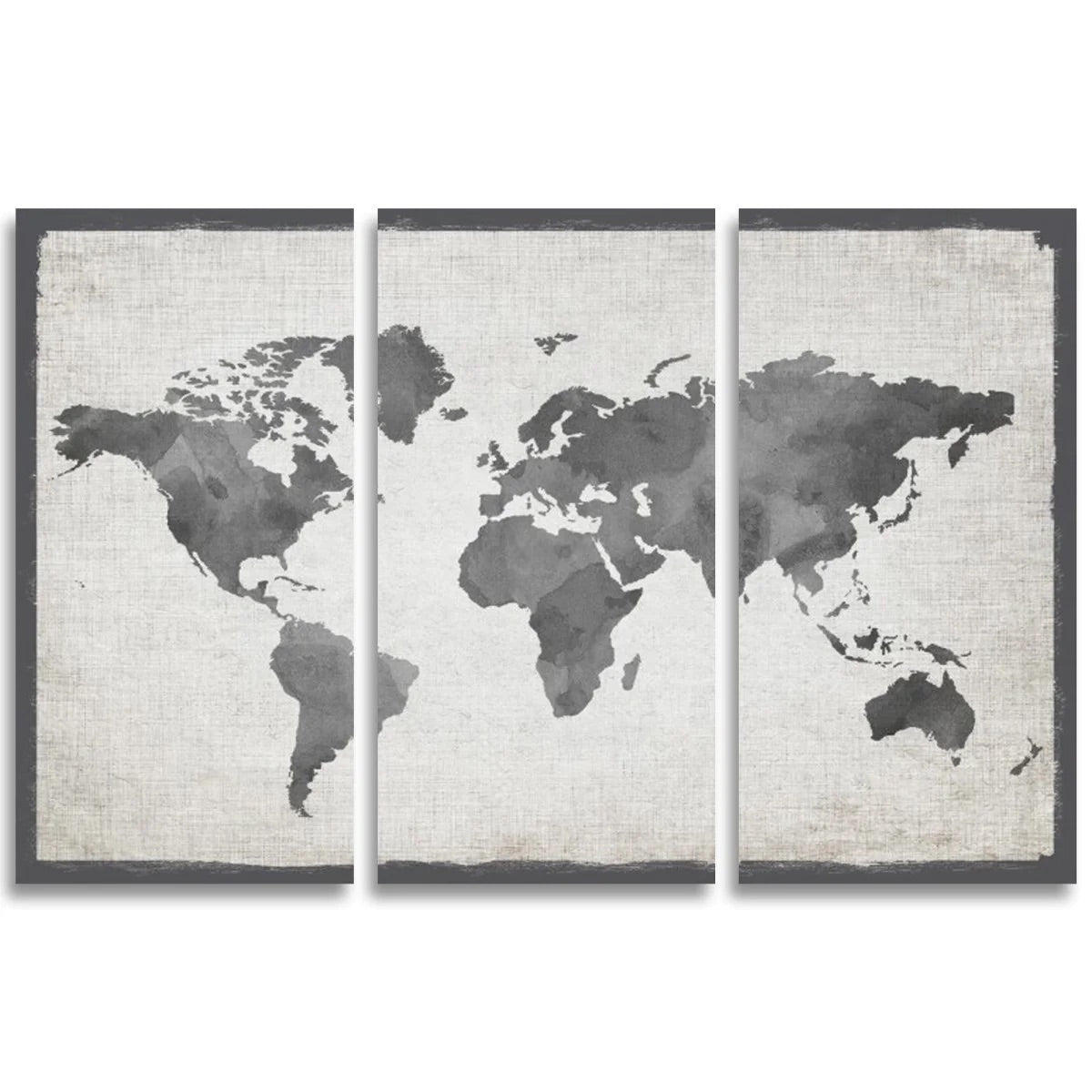 3 piece Mapamundi Grey - Graphic Art on Canvas 1624AH