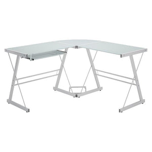 L-Shaped Glass Corner Computer Desk White(428)
