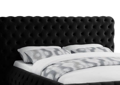 Delano Black Velvet Headboard Queen AS IS