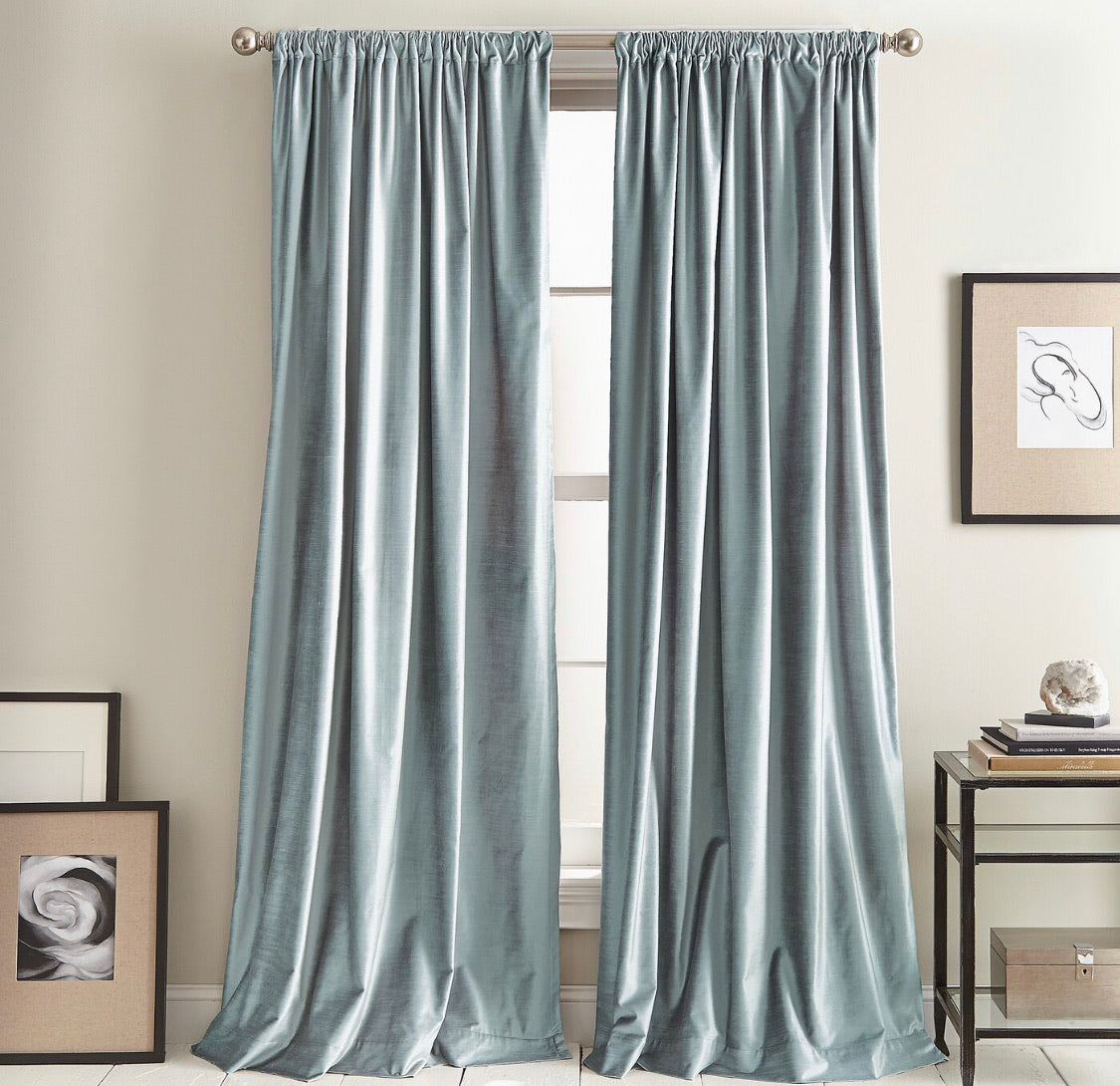 Modern Knotted Cotton Blend Solid Room Darkening Curtains-Aqua  50”x 96” #107-NT