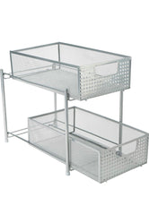 Load image into Gallery viewer, Mind Reader Mesh Storage 2 Tier Shelving Rack in Silver #24HW
