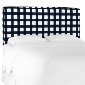 Harper Box Seam Panel Headboard Twin Navy/White Plaid