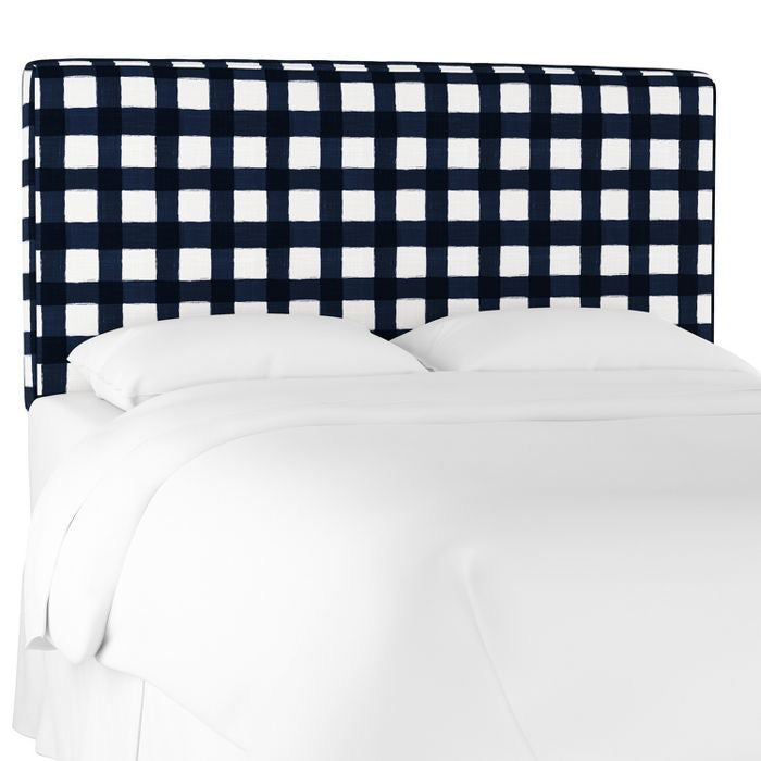 Harper Box Seam Panel Headboard Twin Navy/White Plaid